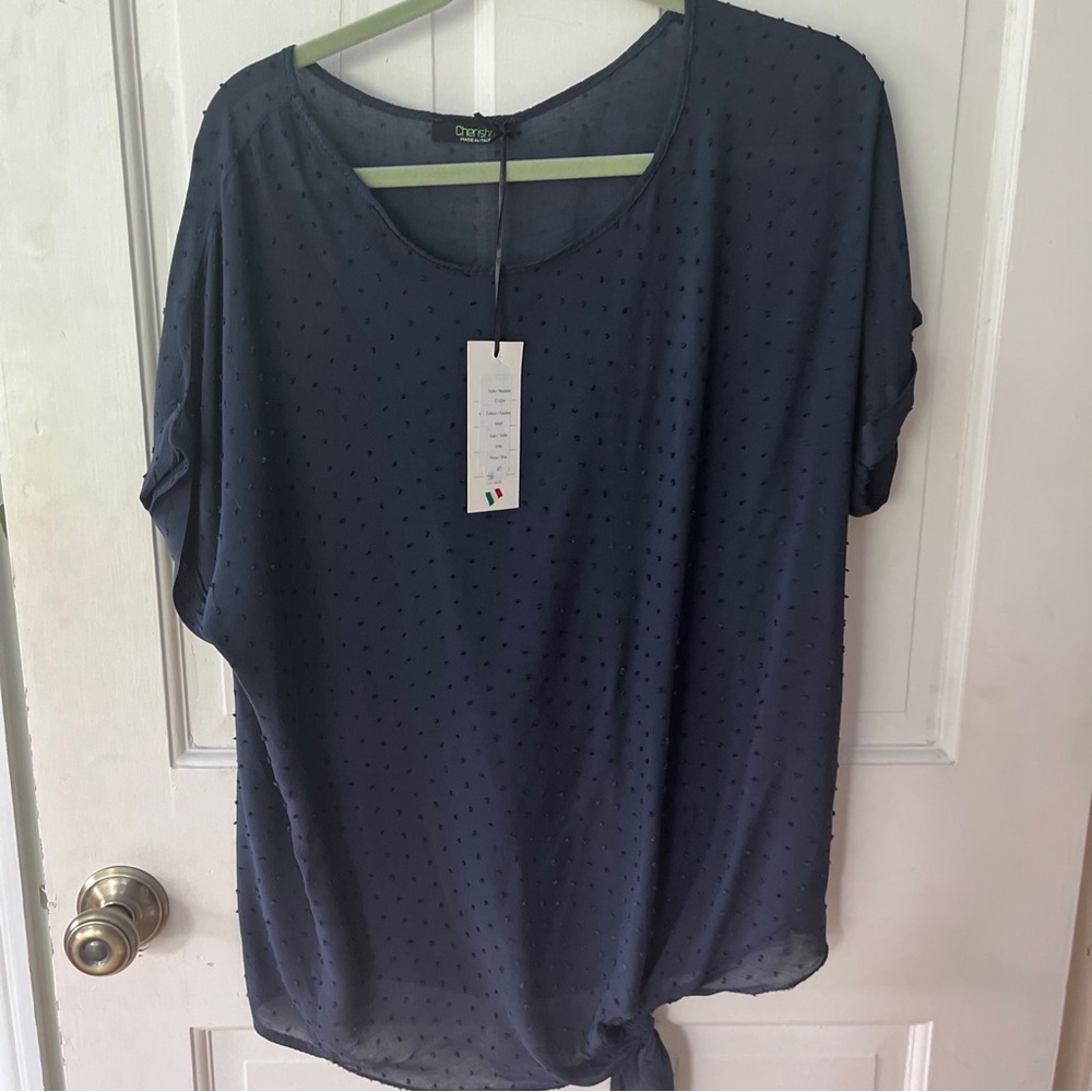 Cherishh NWT BlouseTunic Navy Blue S/M Made in Italy see through Artificial Silk